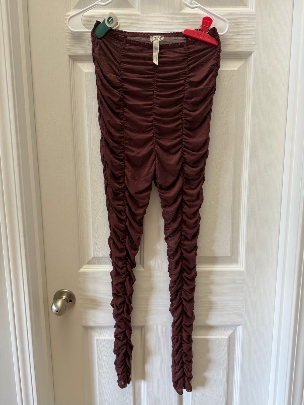 Intimately Free People Burgundy Ruched Sheer Mesh Leggings Size Medium